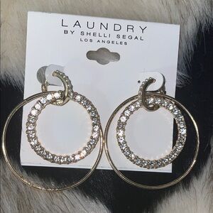 Laundry by Shelli Segal Gold Crystal Double Hoop Dangle Earrings